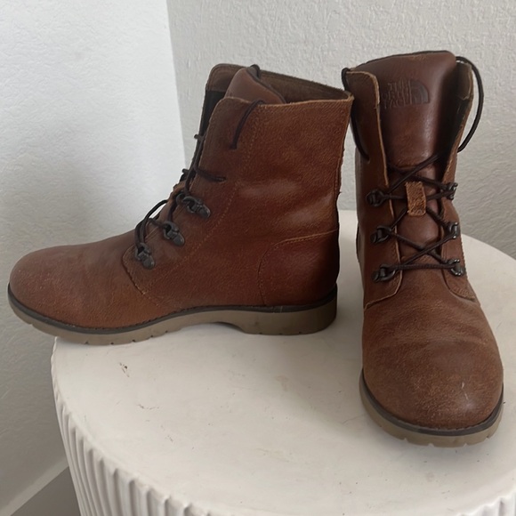 North Face Brown Leather Lace Up Boots - Picture 3 of 5